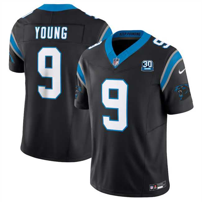 Men & Women & Youth Carolina Panthers #9 Bryce Young Black 2024 30th Anniversary Patch F.U.S.E. Vapor Limited Stitched Football Jersey